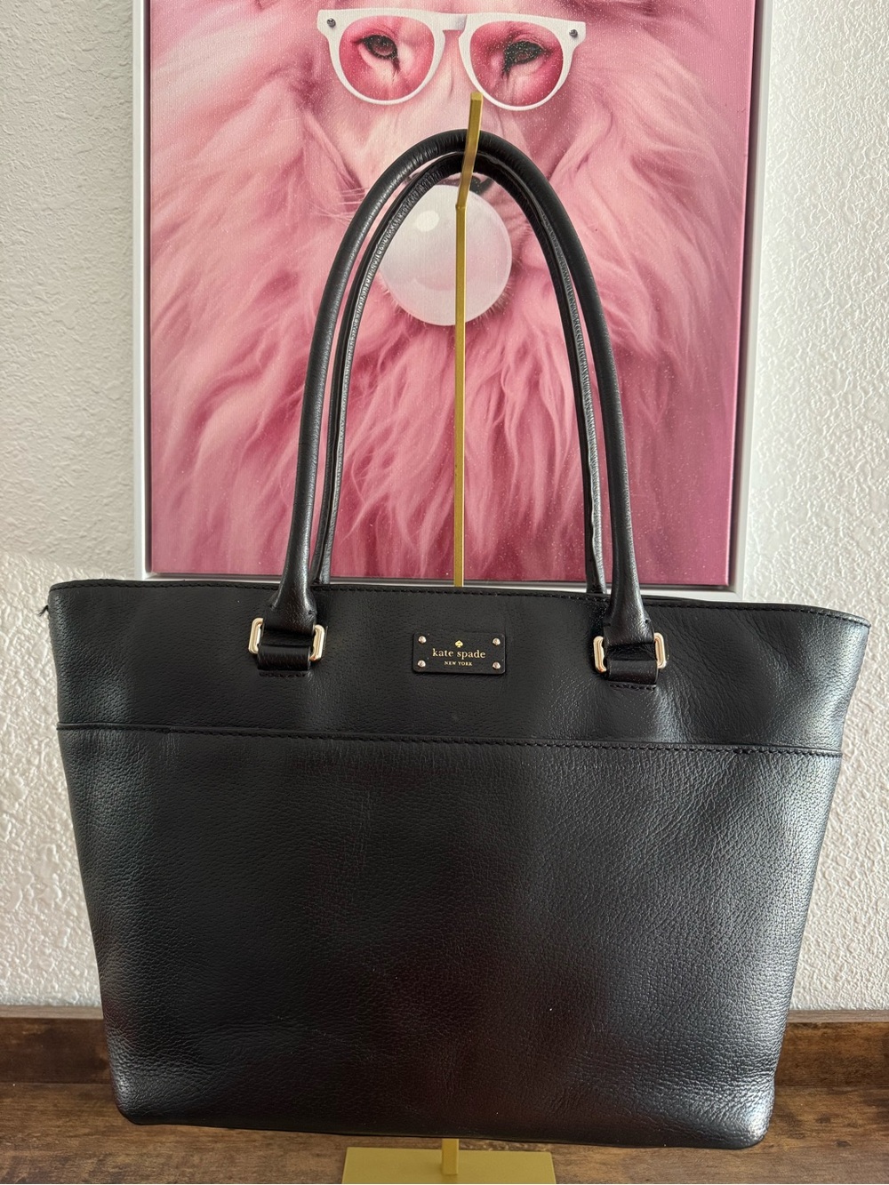 kate spade Black Pebbled Leather Tote with Gold Hardware